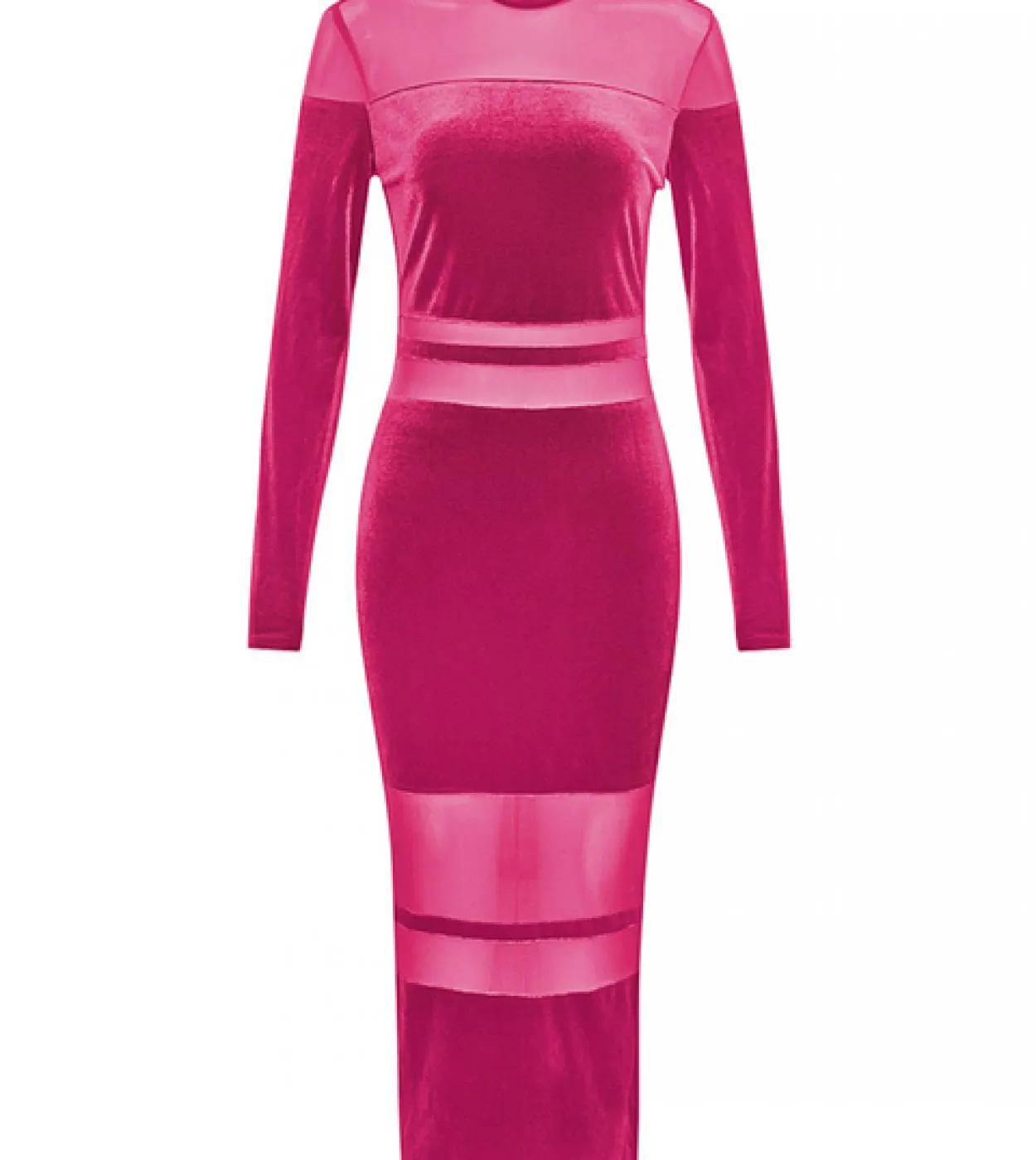 Abito aderente con patchwork in rete a maniche lunghe con collo alto Abito longuette a maniche lunghe in velluto rosso rosa eleg