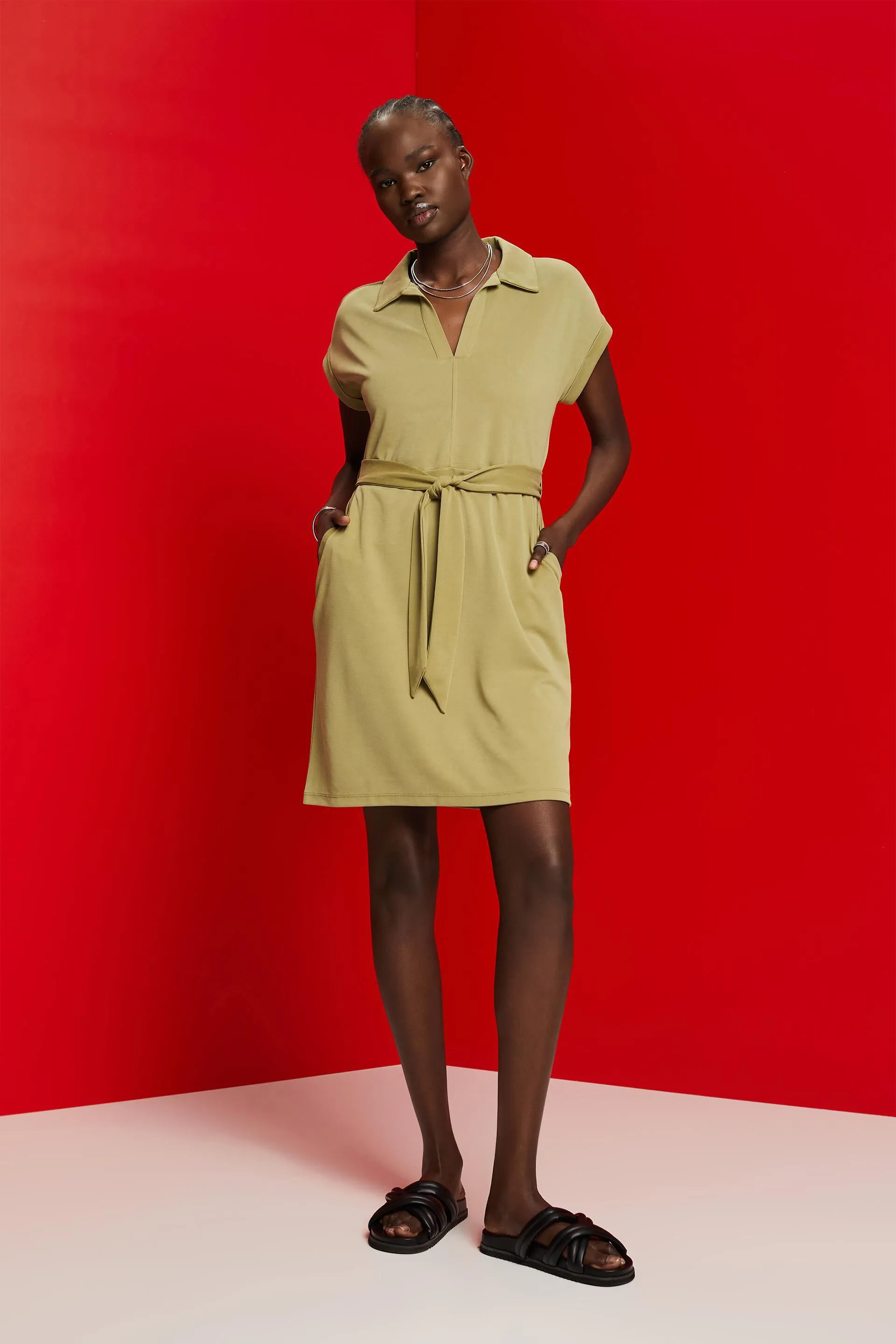 Abito in maglia con cintura da annodare, TENCEL™