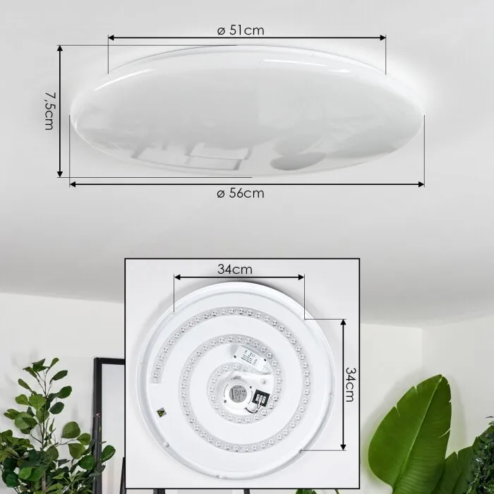 Benifla Plafoniera LED Bianco, 1-Luce, Telecomando
