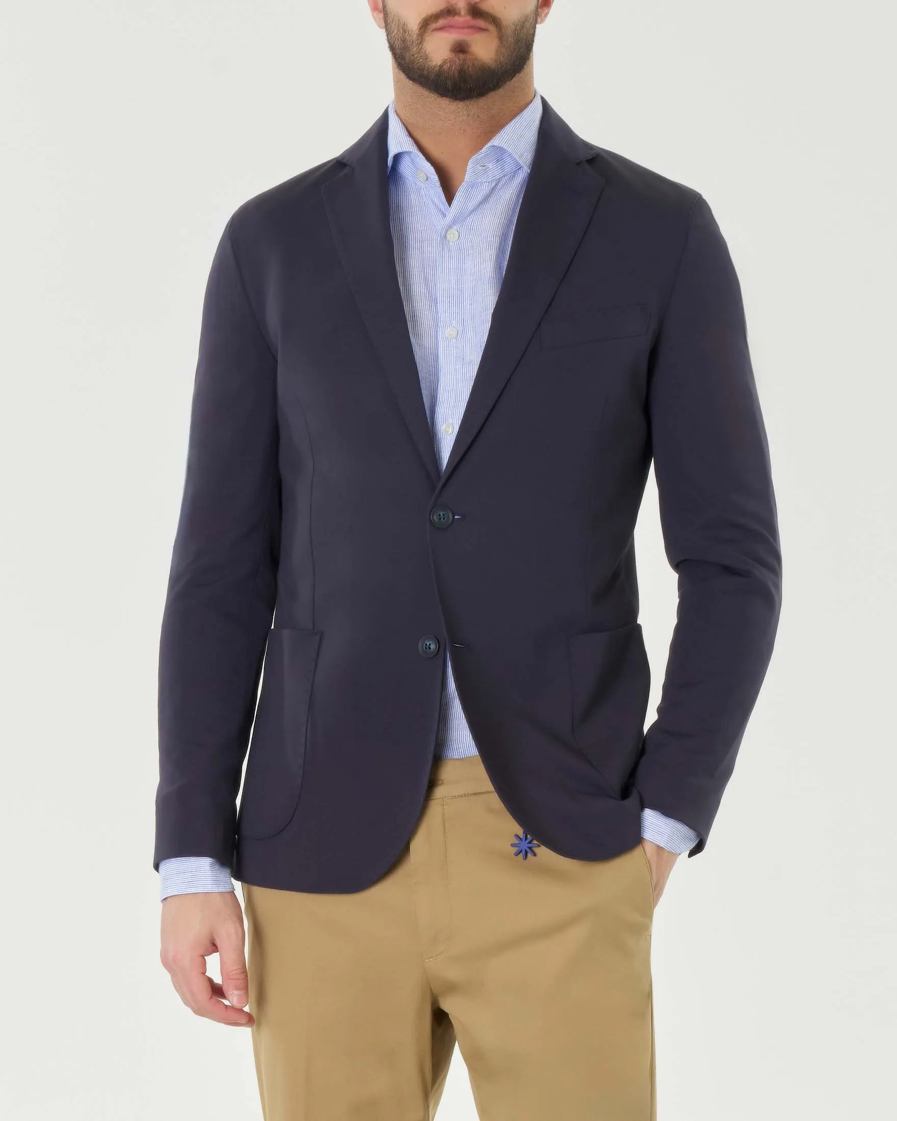 Blazer blu in leggero jersey di viscosa stretch