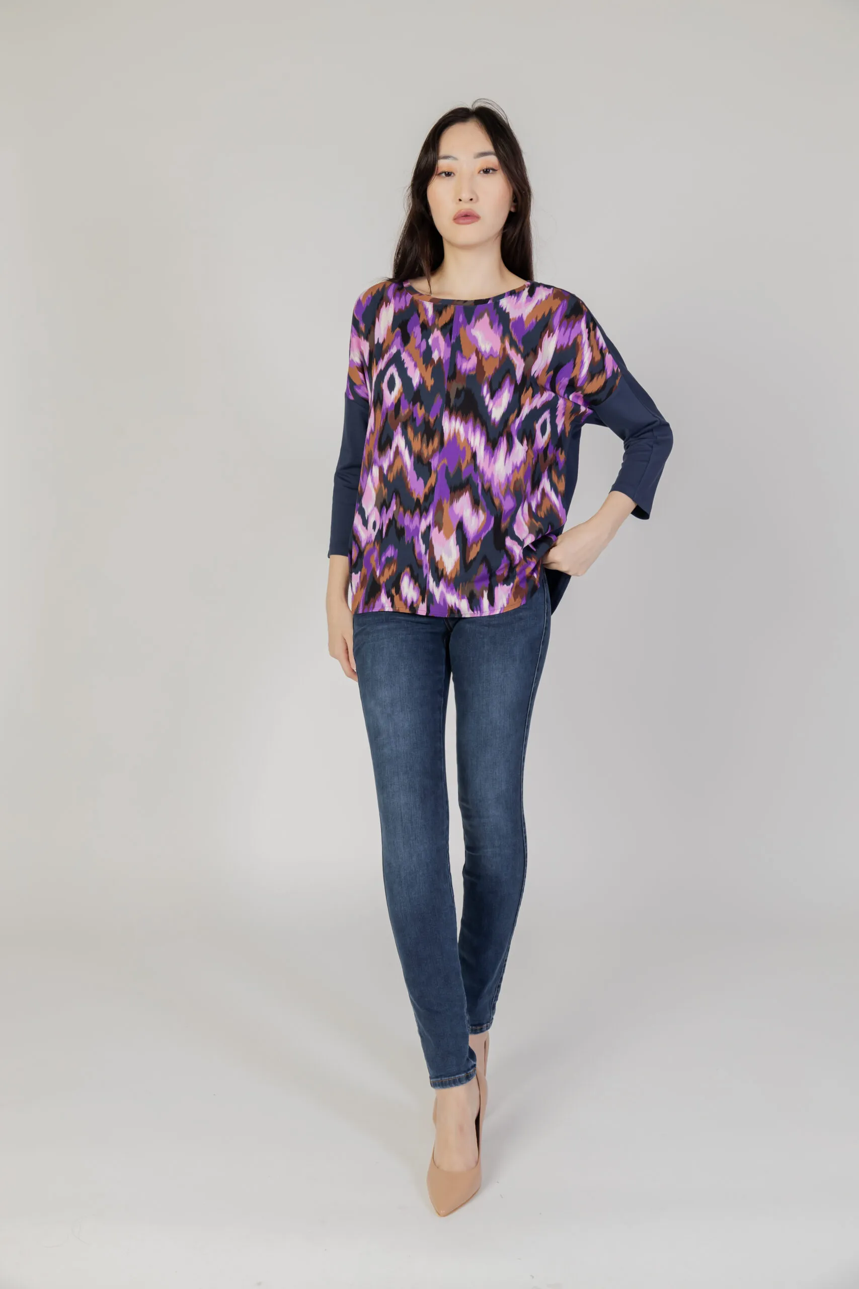 Bluse manica lunga Street One ltd qr batwing printed mat-mix Viola