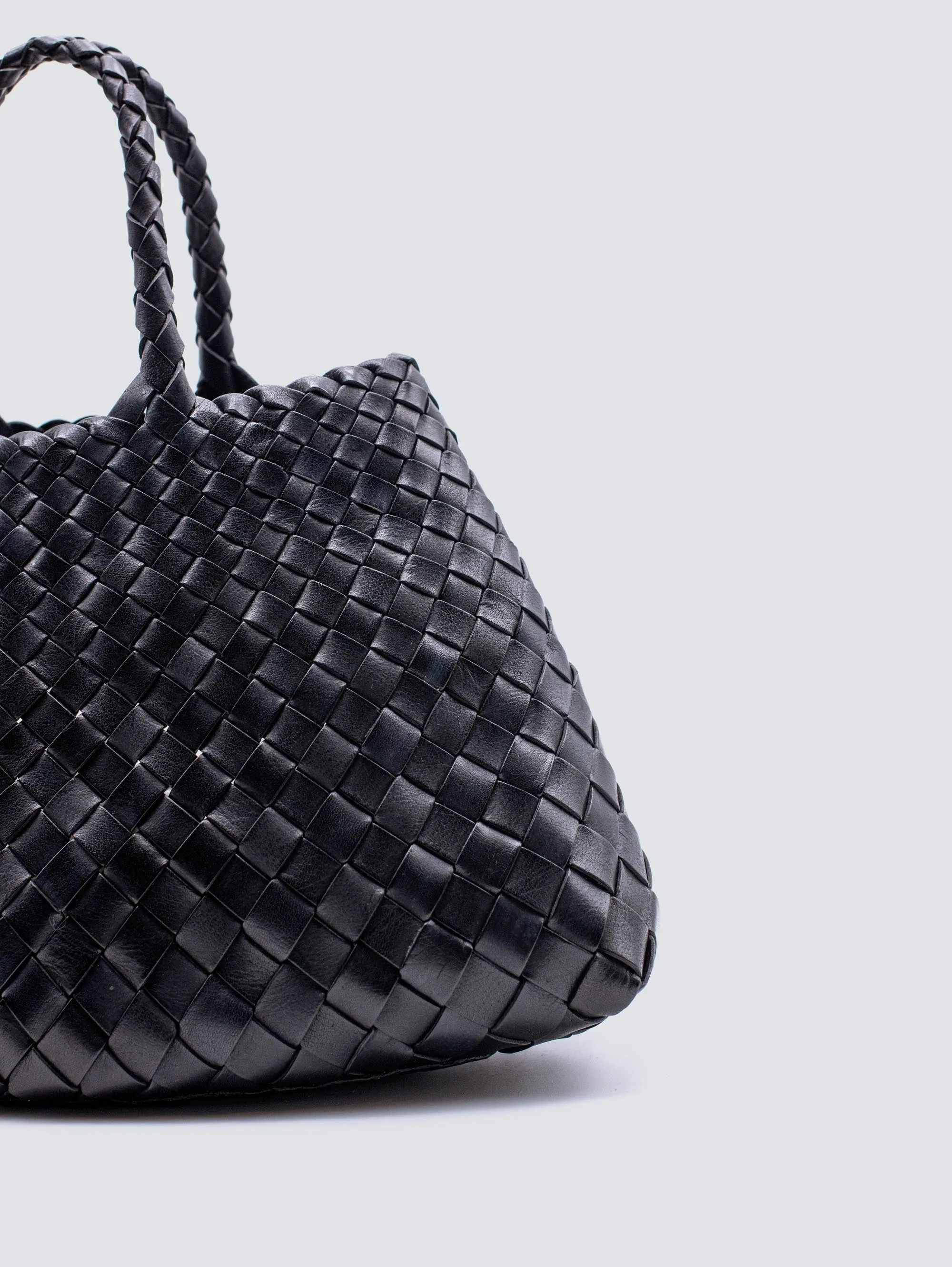 Borsa a Mano in Pelle Intrecciata Santa Croce Small Nero