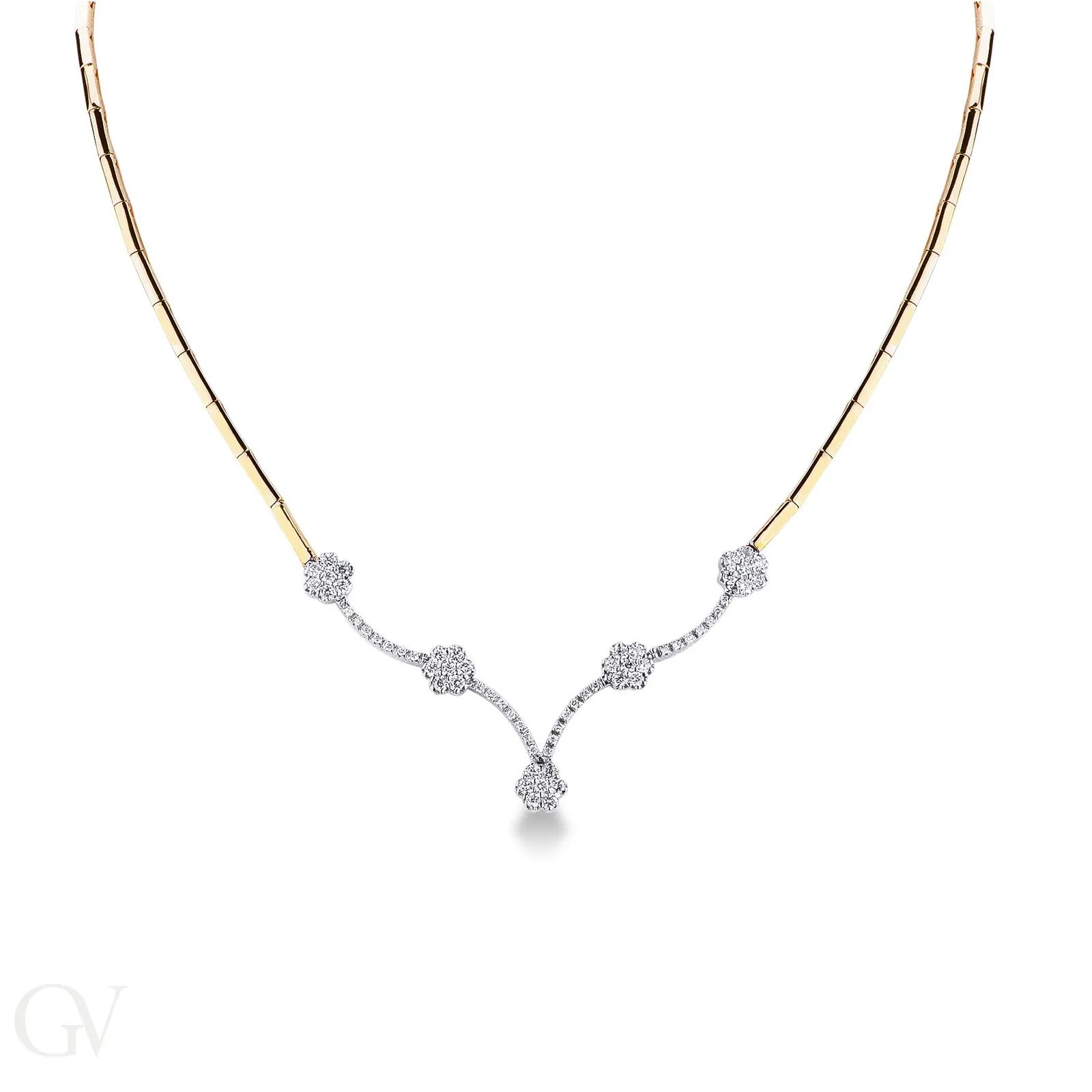 Collana semirigida in oro bianco e giallo 18k con diamanti.