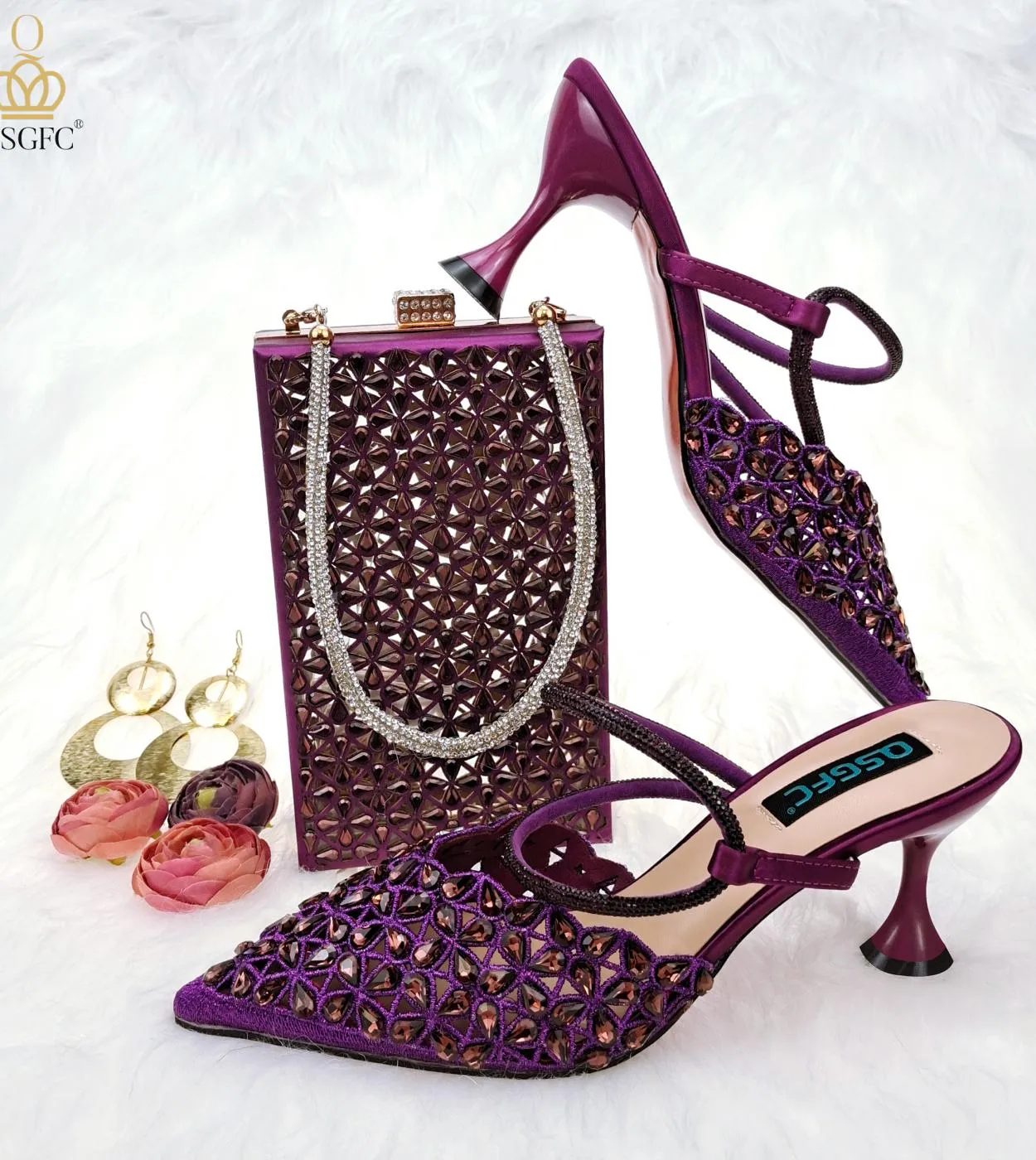 Colori Tacchi Viola Scarpe da festa viola Scarpe con punta viola Set di borse per scarpe Pompe viola Pompe