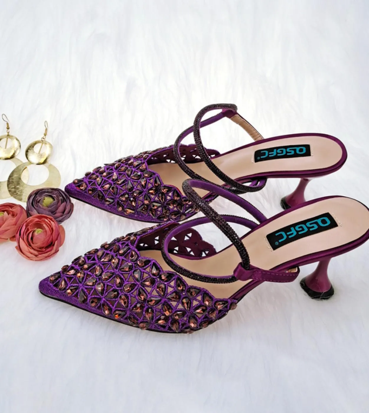 Colori Tacchi Viola Scarpe da festa viola Scarpe con punta viola Set di borse per scarpe Pompe viola Pompe