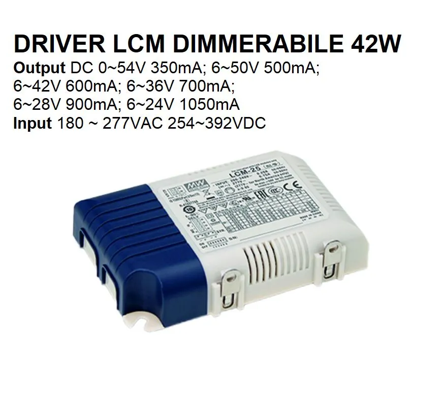 Driver MW LCM Dimmerabile 42w Output DC 0-54V Input 180-277VAC 254-392VDC