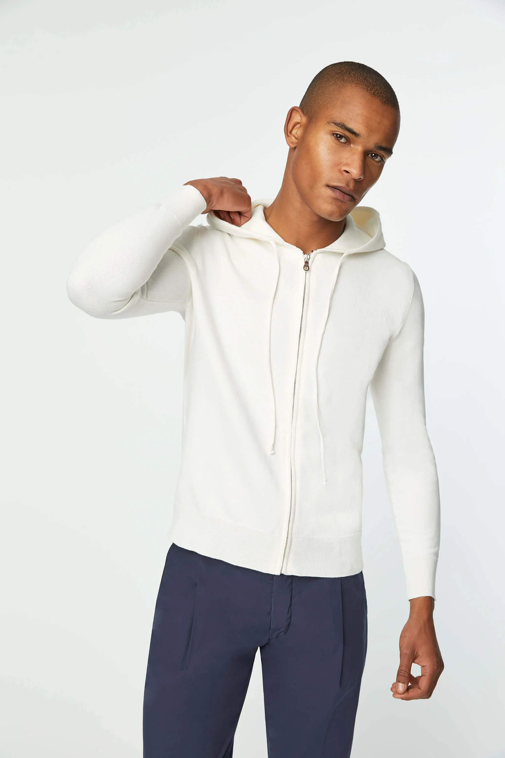Felpa in maglia con zip bianca