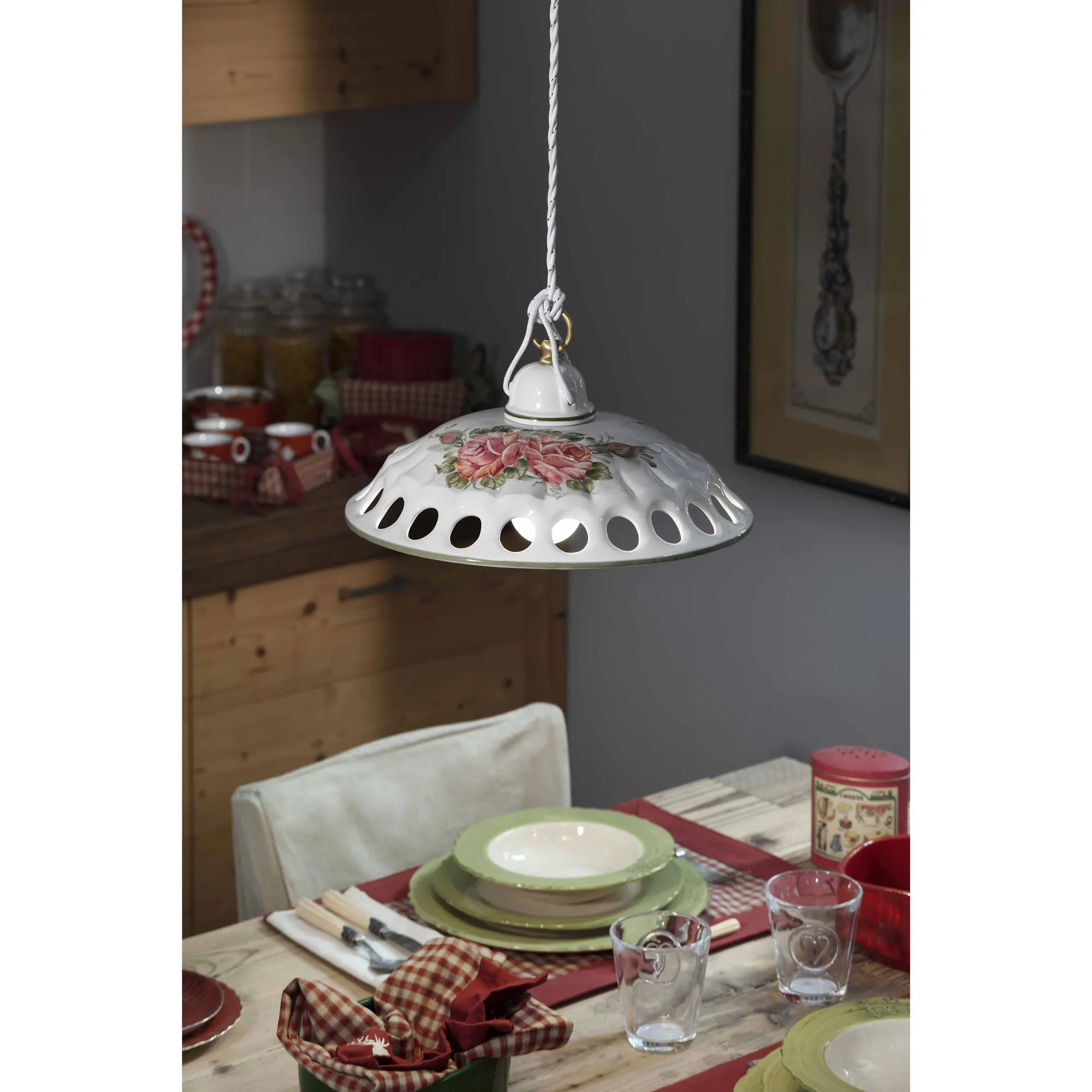FerroLuce  Lampada a sospensione con diffusore in ceramica decorato a mano design rustico Napoli - 75W