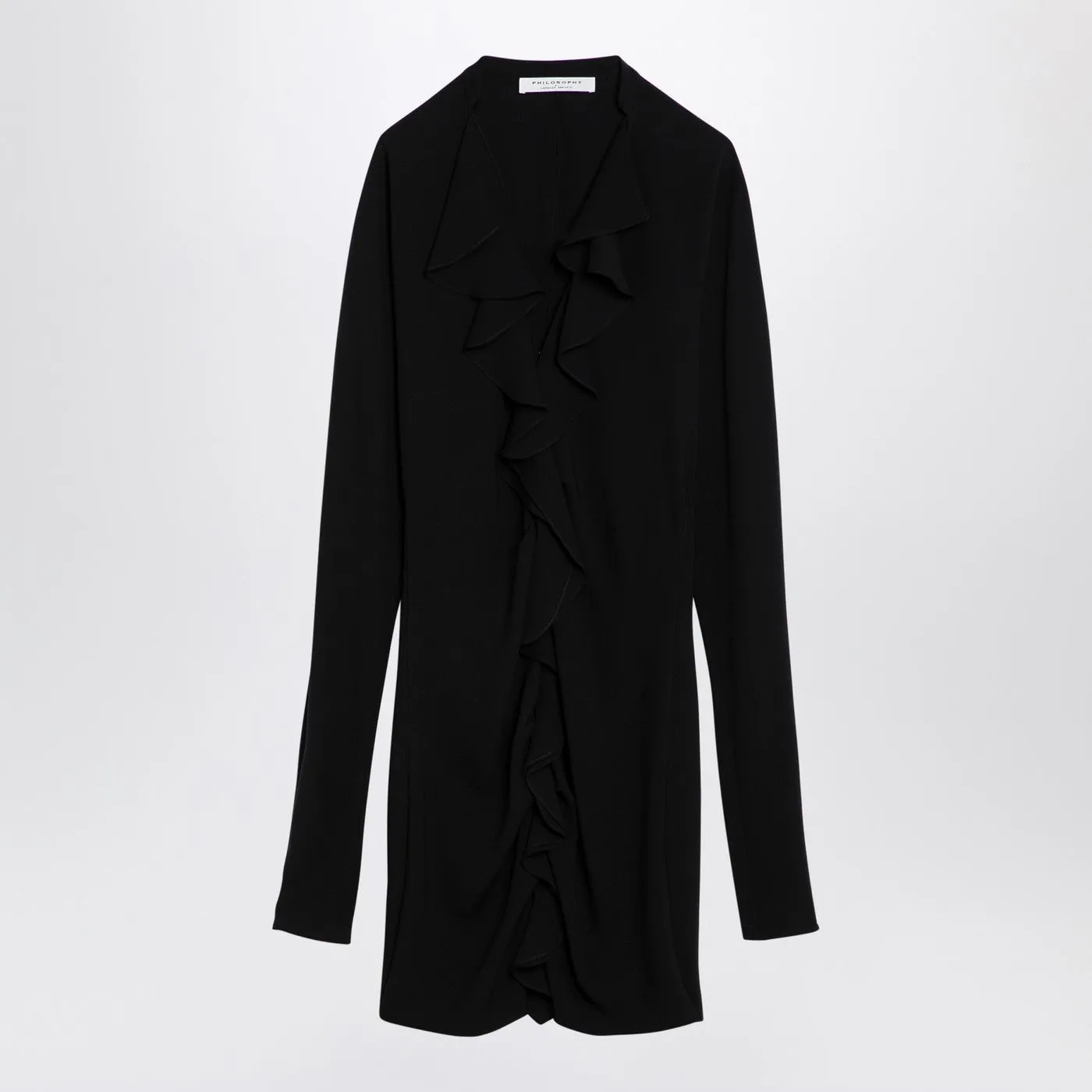 Filosofia Black Light Crepe Crepe Short Dress with Ruffles