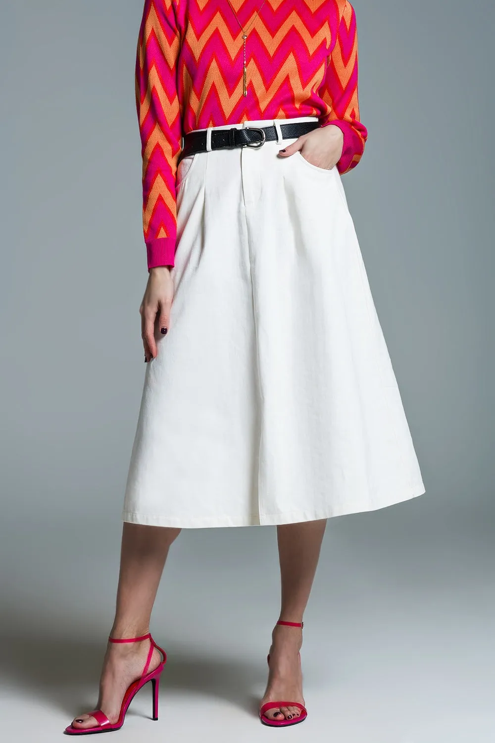 Gonna A line Midi bianca con tasche in bianco