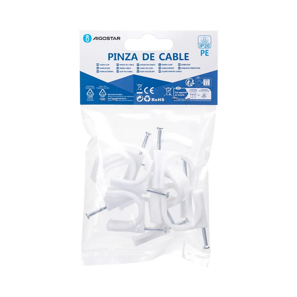 Graffette fissatubo con chiodo per Tubo 25mm bianco Confezione 10pz Aigostar