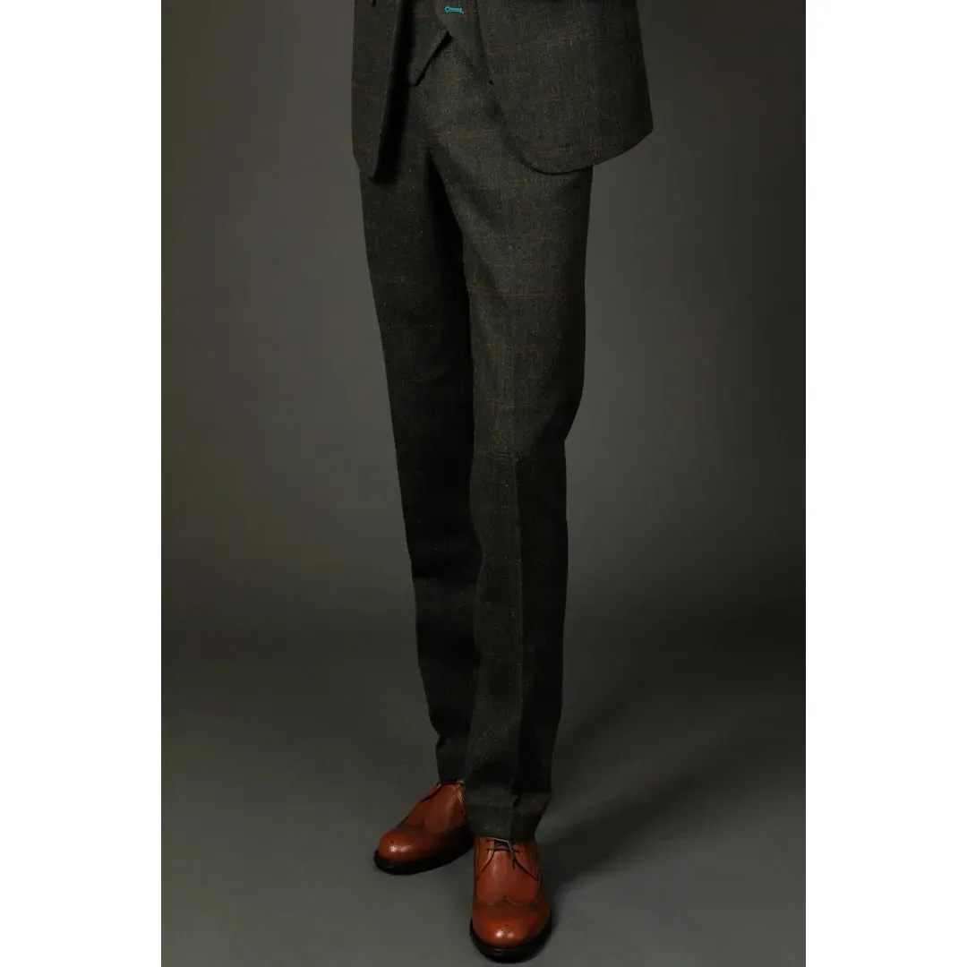 Joshua - Pantaloni da uomo a quadri in tweed verde