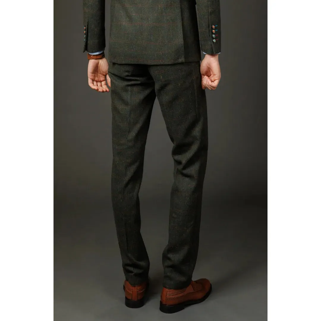 Joshua - Pantaloni da uomo a quadri in tweed verde