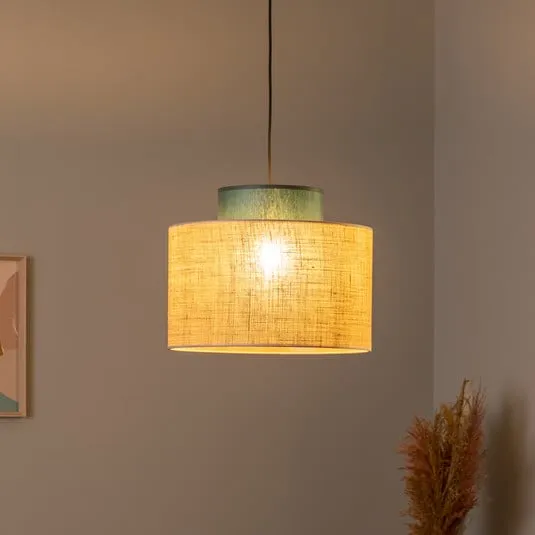 Lampada a sospensione Duo, paralume in iuta, marrone petrolio/naturale, Ø