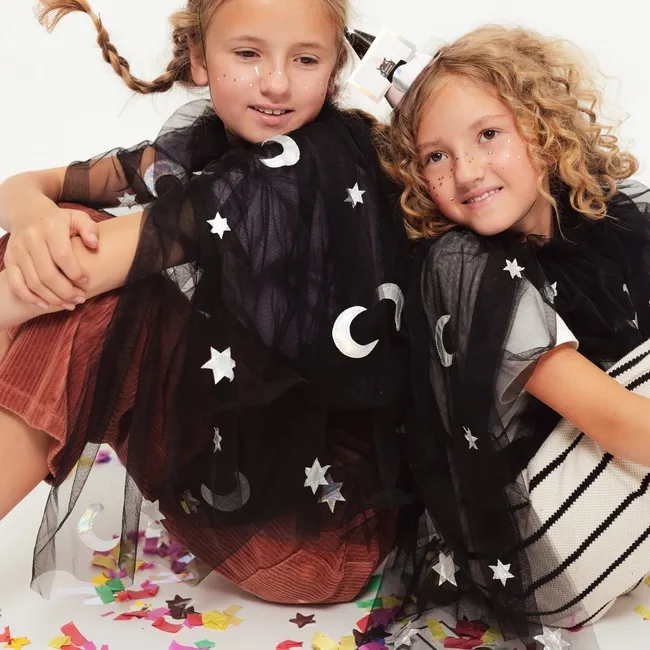 Mantello da strega nero con stelle per bambini