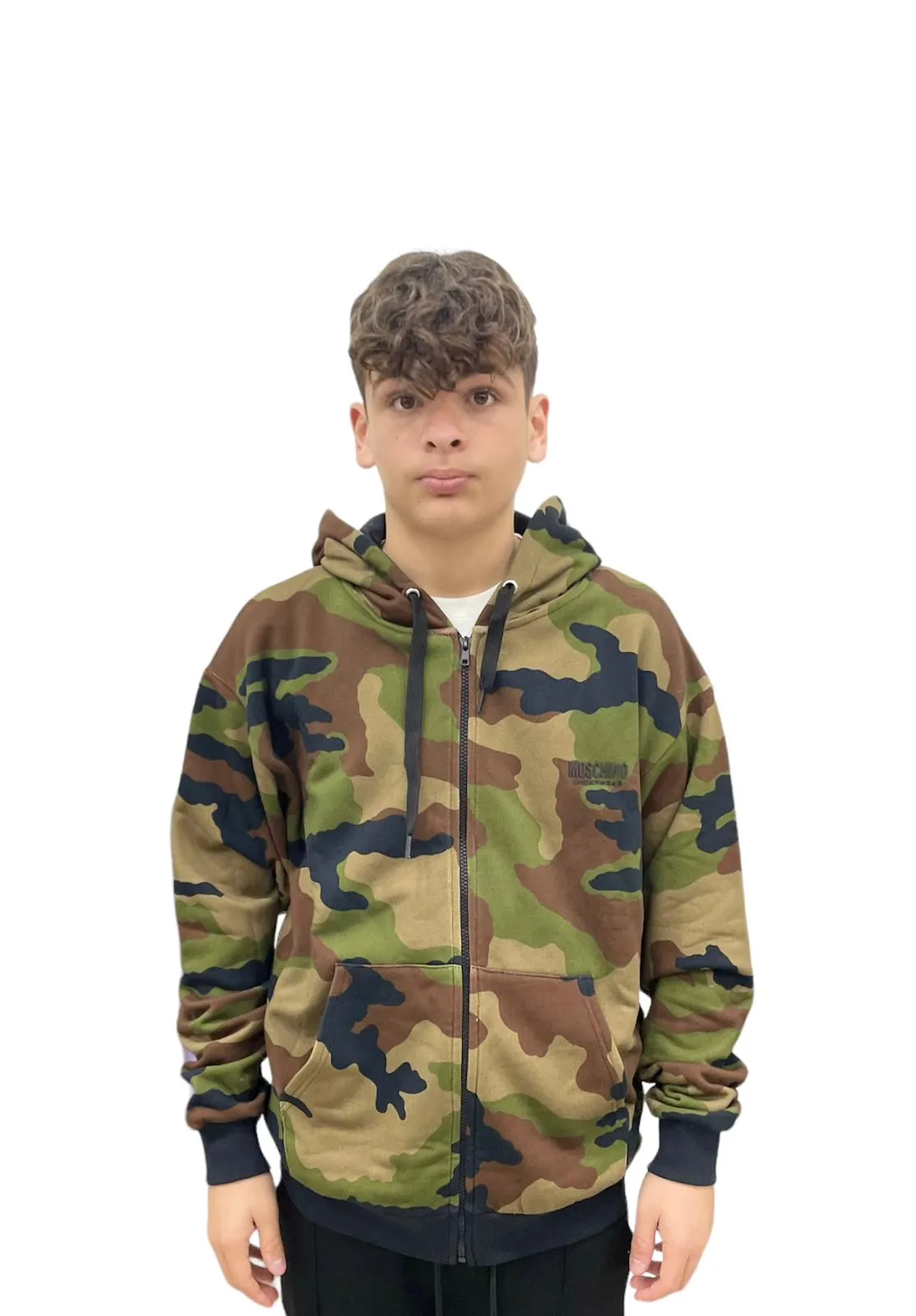 Moschino  ---------    ------------ abbigliamento felpa allover camouflage strech fleece verde