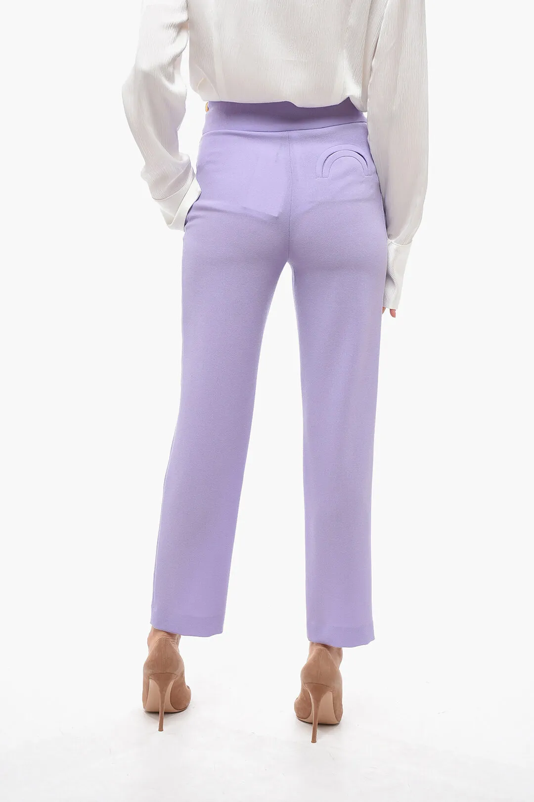 Pantaloni a Vita Alta in Lana con Chiusura Incrociata