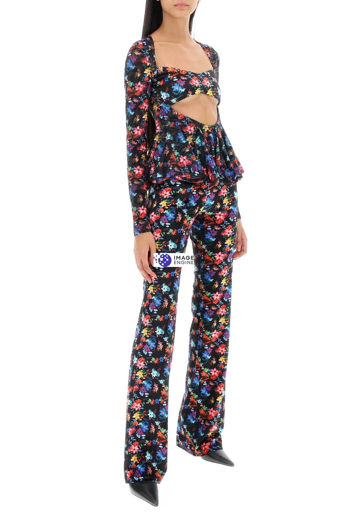 Pantaloni in velluto jacquard floreale Flo