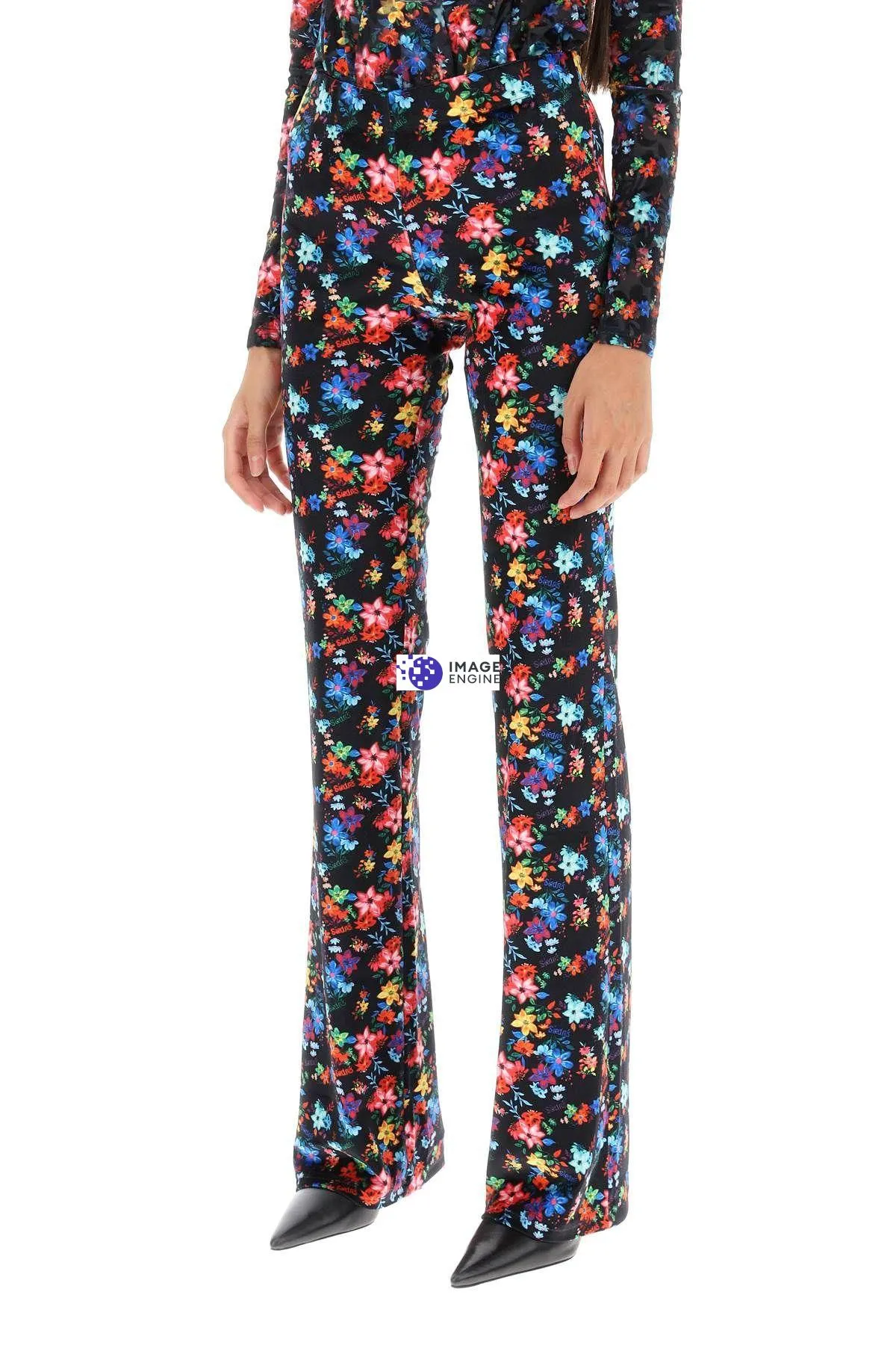 Pantaloni in velluto jacquard floreale Flo