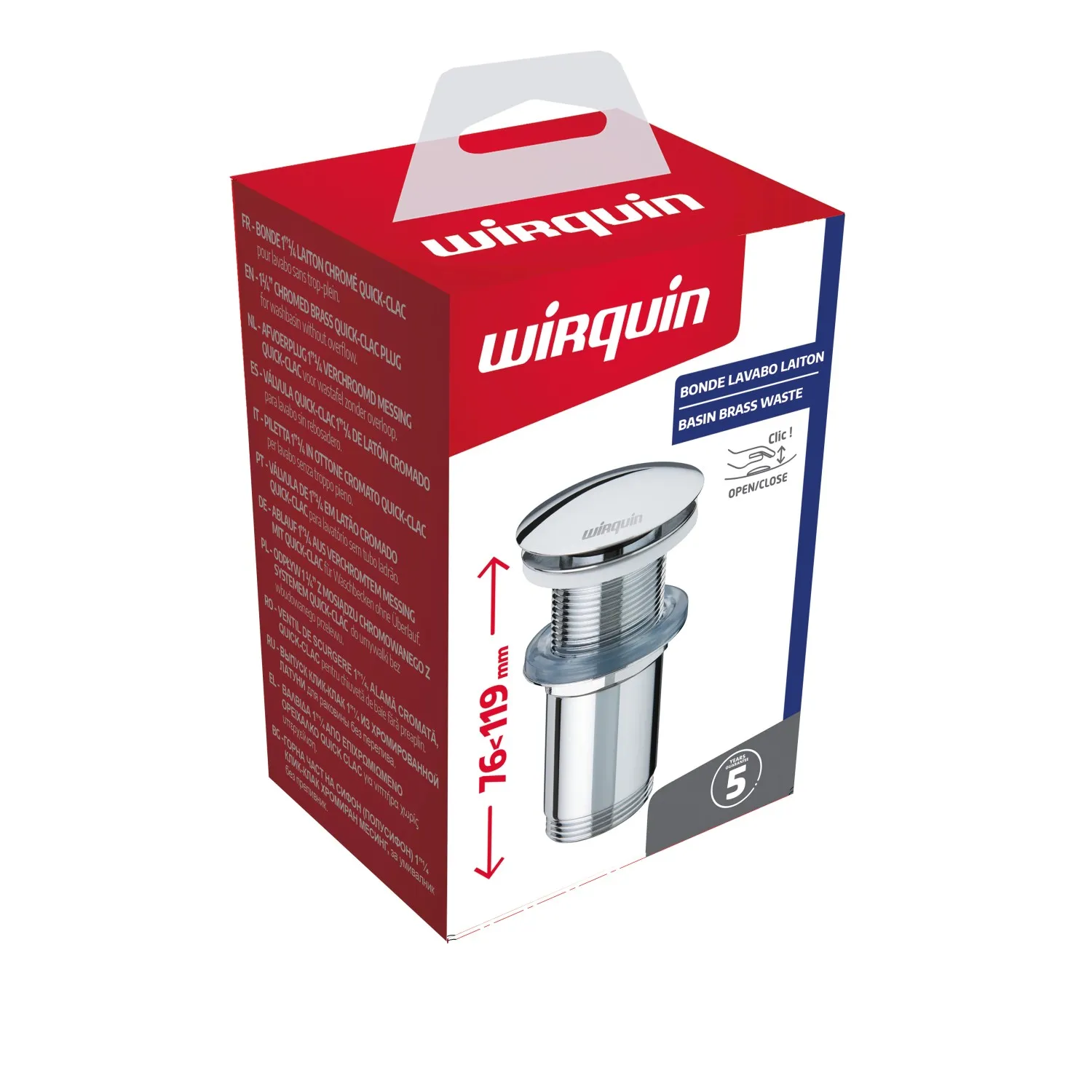Piletta lavabo Quick clac in Ottone cromato senza troppo pieno