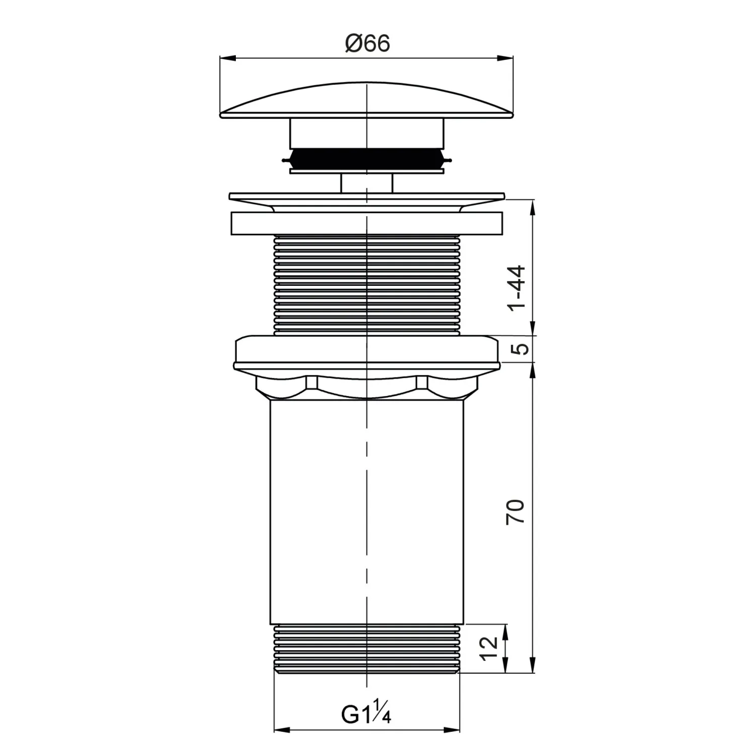 Piletta lavabo Quick clac in Ottone cromato senza troppo pieno