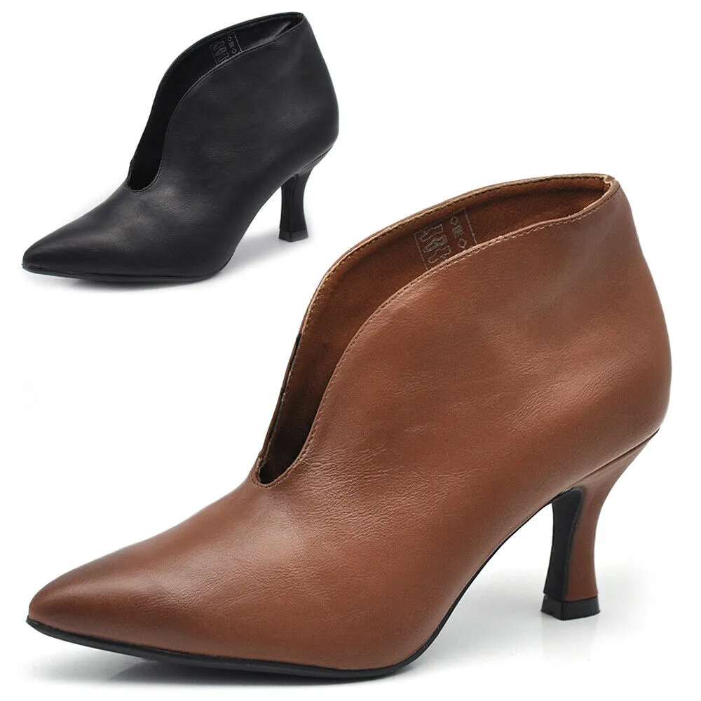 Scarpe Stivali Stivaletti Tronchetto Da Donna Con scollo a V Tacco Punta MP413-6