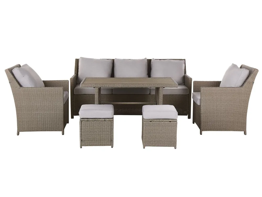 Set salotto da giardino con tavolo e pouf 5 posti FONTI con cuscini Tortora