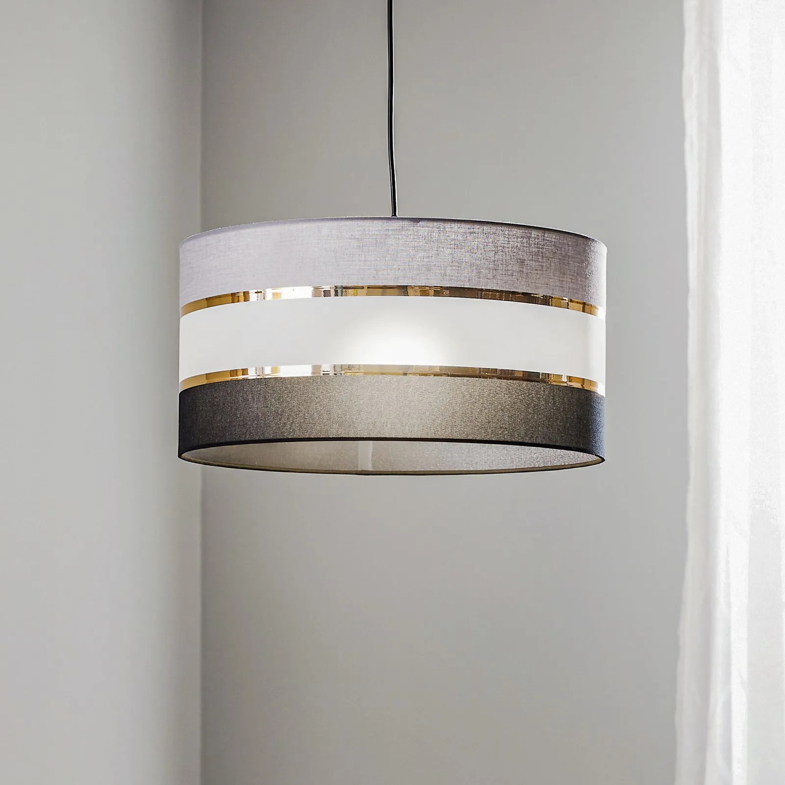 Sospensione Helen tessuto grigio-nero-oro Ø 40 cm