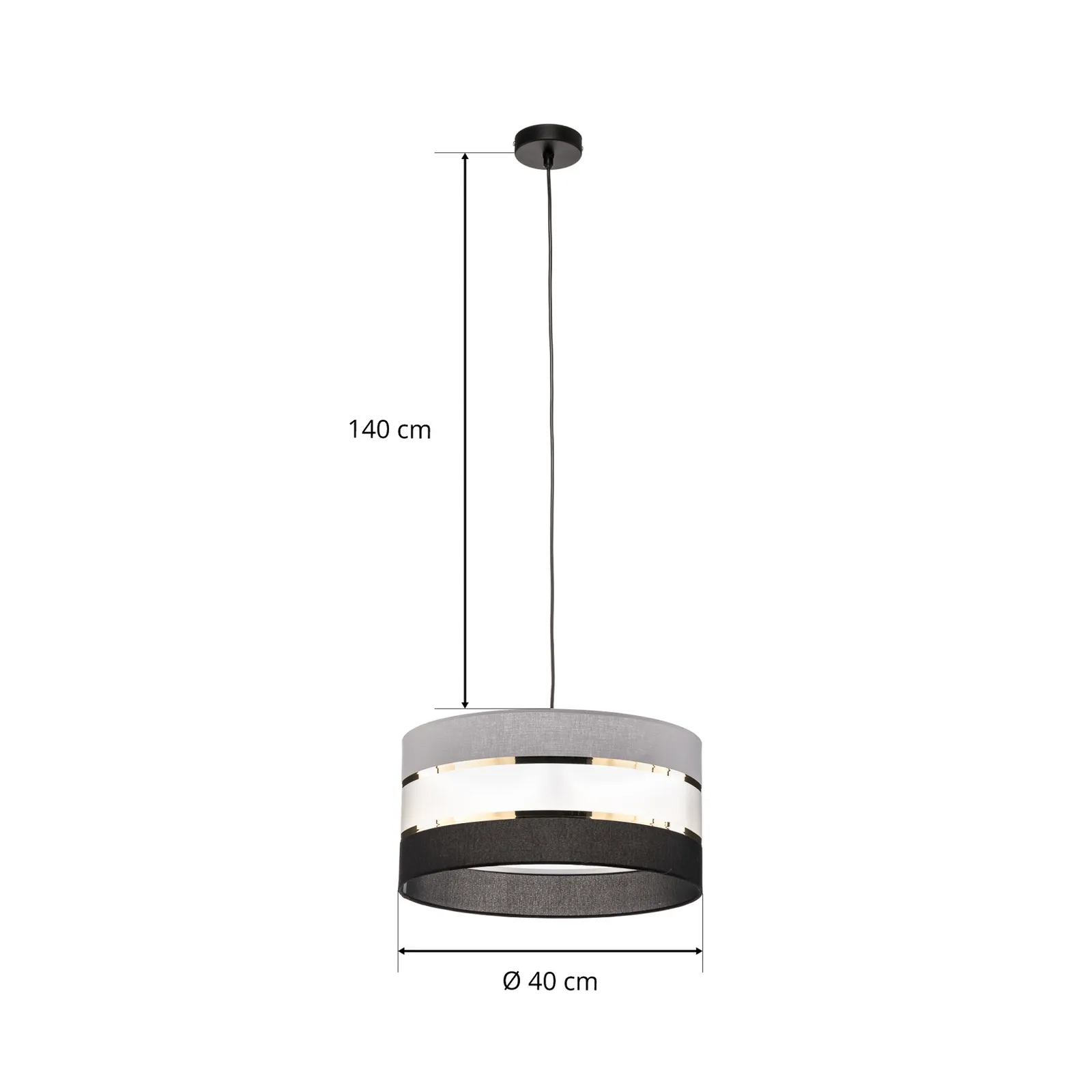 Sospensione Helen tessuto grigio-nero-oro Ø 40 cm
