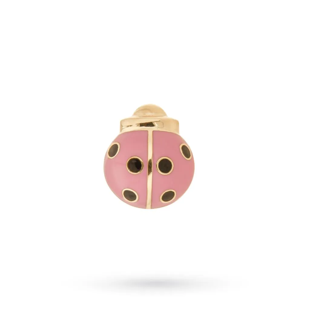 Spilla coccinella rosa pois neri oro giallo 18kt smalto