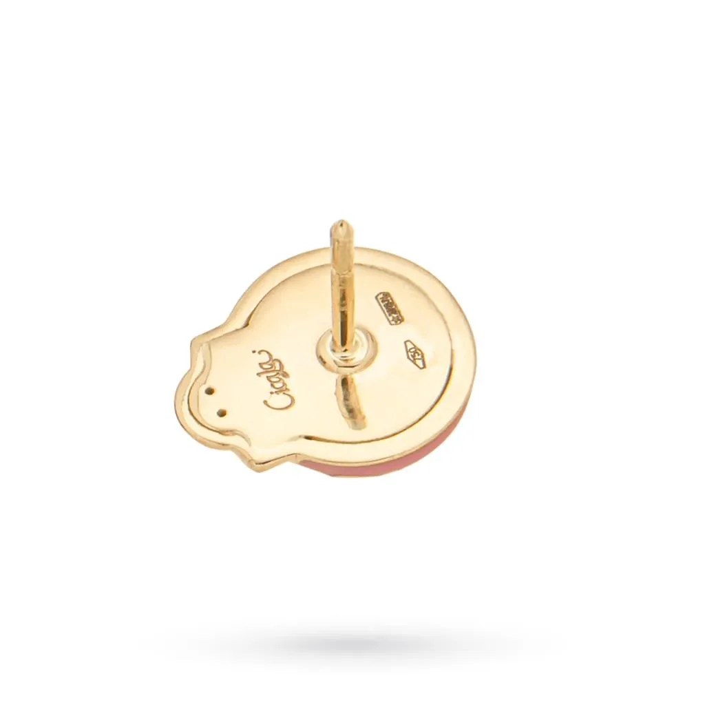 Spilla coccinella rosa pois neri oro giallo 18kt smalto
