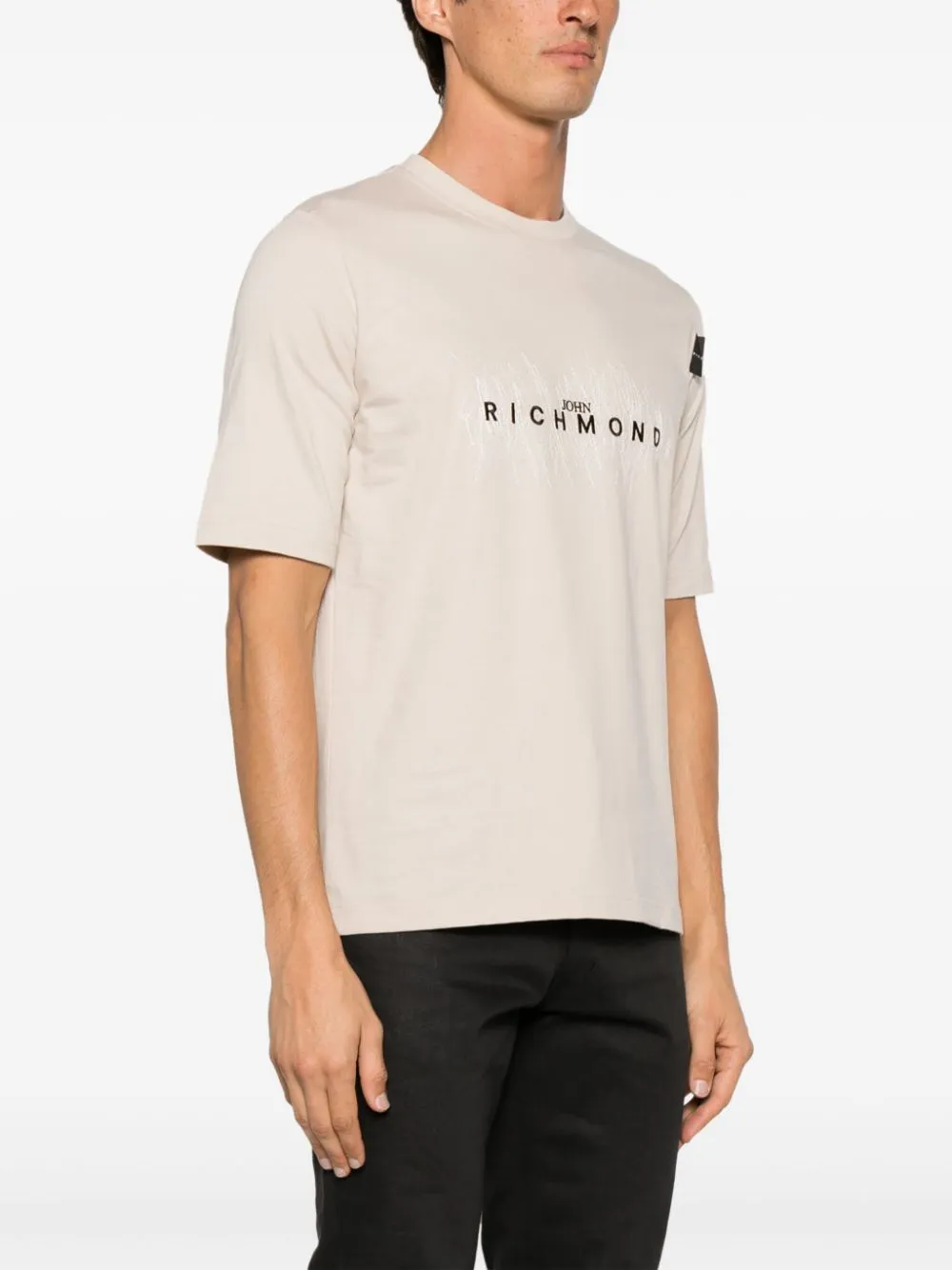 t-shirt beige logo ricamato