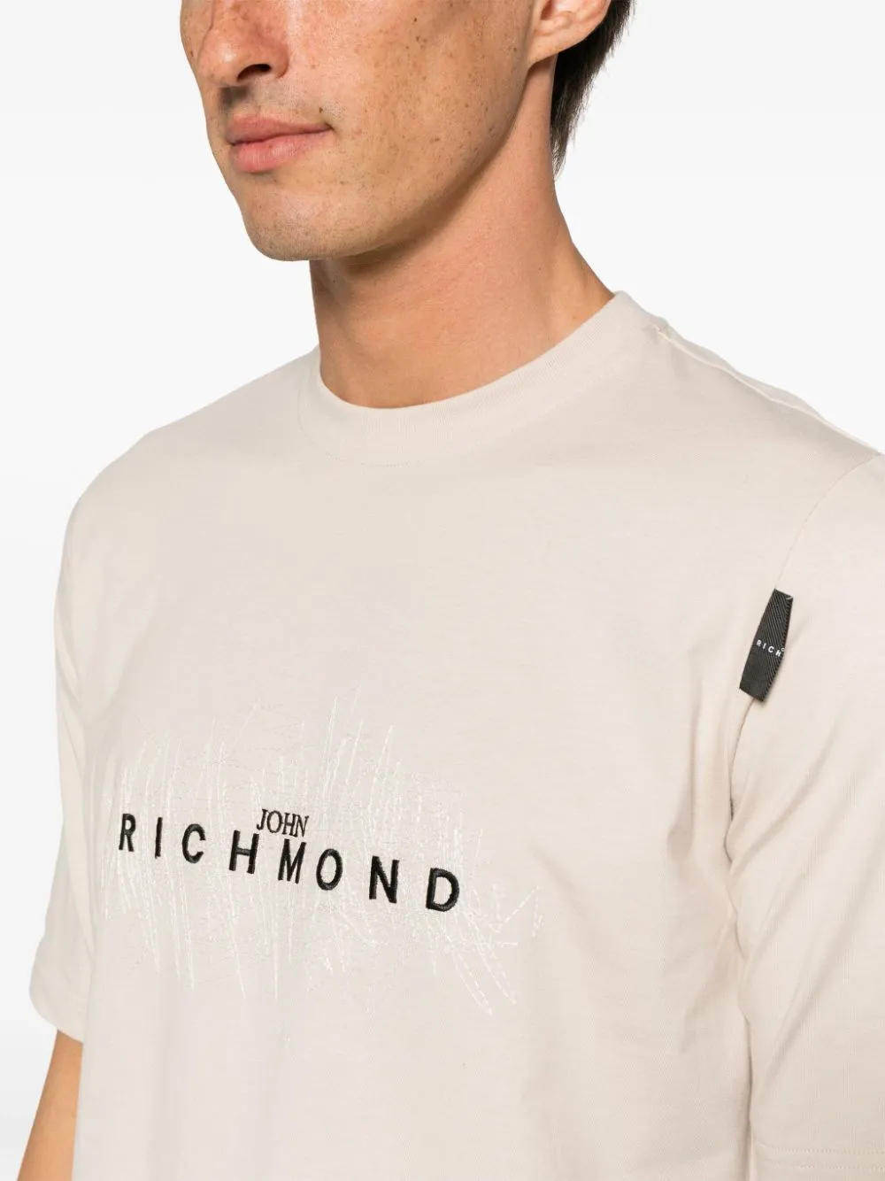 t-shirt beige logo ricamato