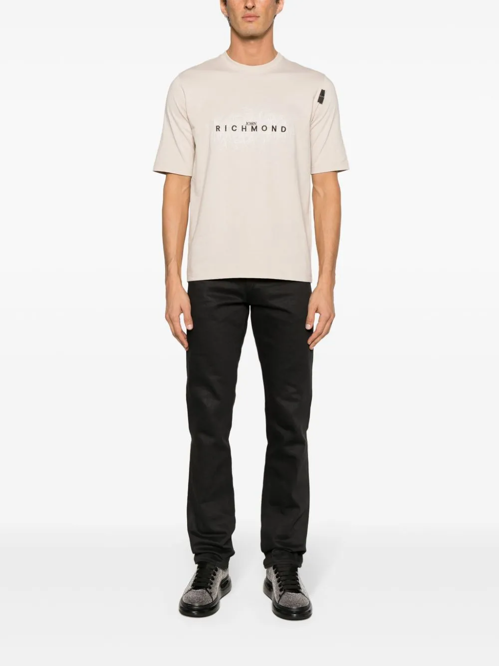 t-shirt beige logo ricamato
