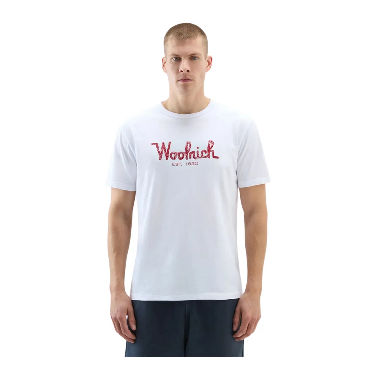 T-shirt Uomo Woolrich Ricamo Bianco